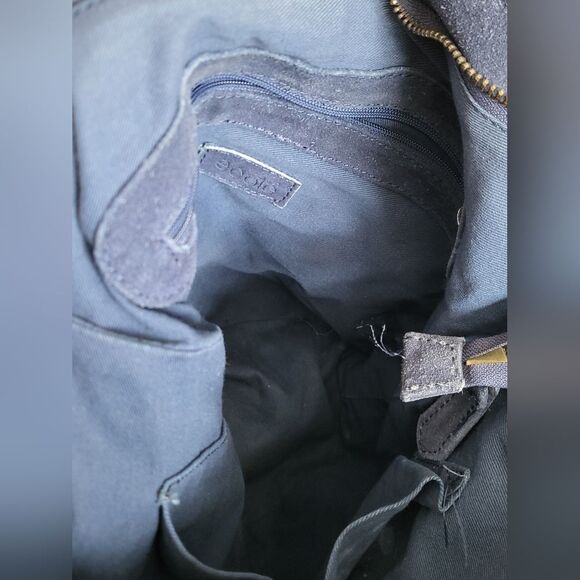 Ecote Blue Suede Side Fringe Cow Leather Bucket Sling Bag - Picture 12 of 15